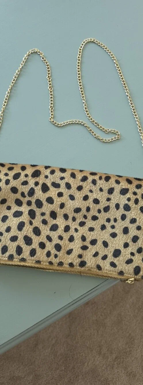 Leopard Print Zip Clutch in Tan and Black